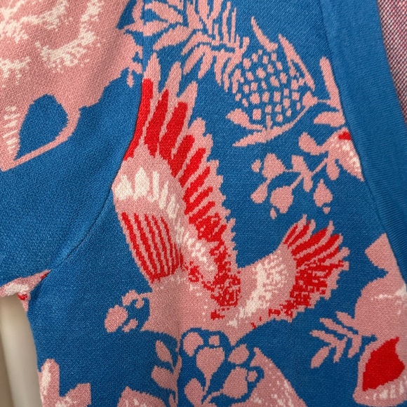 NWT Avara Blue & Pink Floral Bird V-Neck Cardigan - Picture 5 of 6